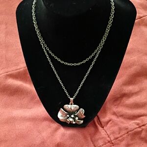 Elegant Silver Orchid Pendant Necklace